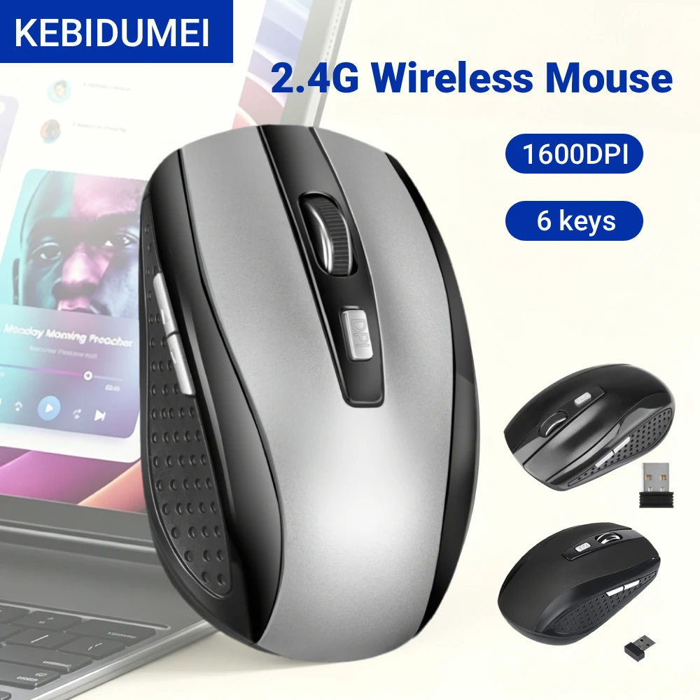 Mouse Óptico Sem Fio KEBIDUMEI 2.4G 6D, Mouse Óptico Sem Fio para Jogos 1600DPI, Mouse Óptico para Escritório para Notebook PC MacBook