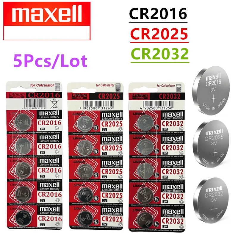 5Pcs/Lot For Maxell CR2032 CR2025 CR2016 Boutton Cell Battery 3V Lithium Batteries for Watch Keys Calculator Controller Timer