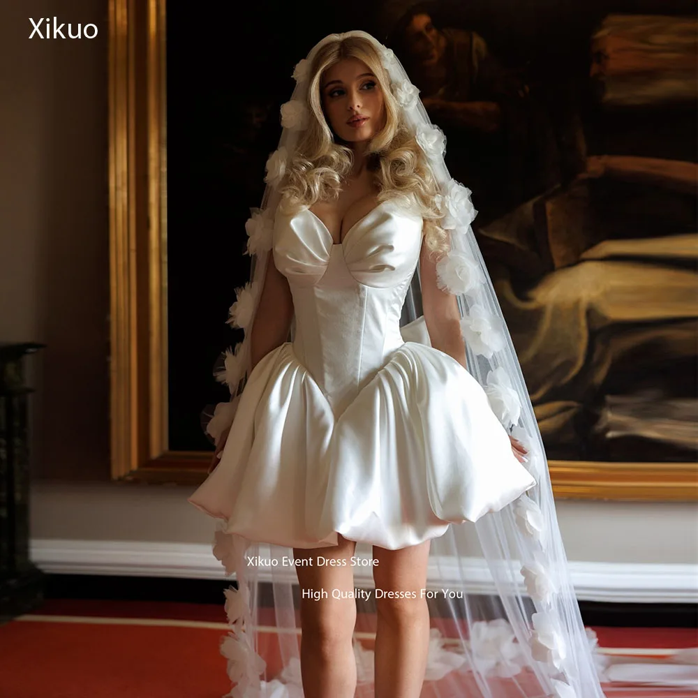 Xikuo brilhante princesa vestido de casamento querida vestidos de fiesta elegantes cetim uma linha vestido de baile novia personalizado