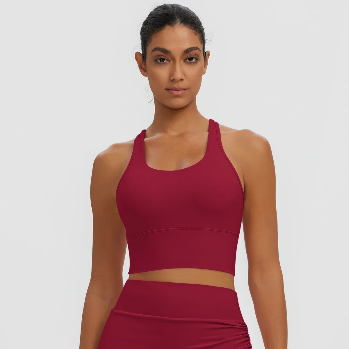 Schnell trocknendes, sexy Yoga-Top in I-Form, stoßdämpfendes Lauf-Yoga-Oberteil mit Brustpolster, einfarbiges Sommer-Fitness-Oberteil für das Training. – Detail 7