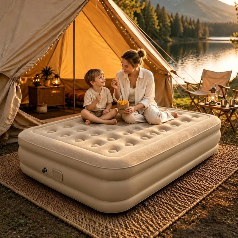 Portable inflatable bed for outdoor camping; flocked inflatable mattress; suitable for camping, car use