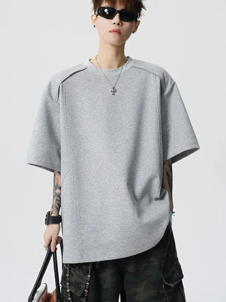 Deconstructed Design American Versatile Short Sleeve Men's T Shirt 2026 Summer New Loose Causal Pullover Tops 82I2