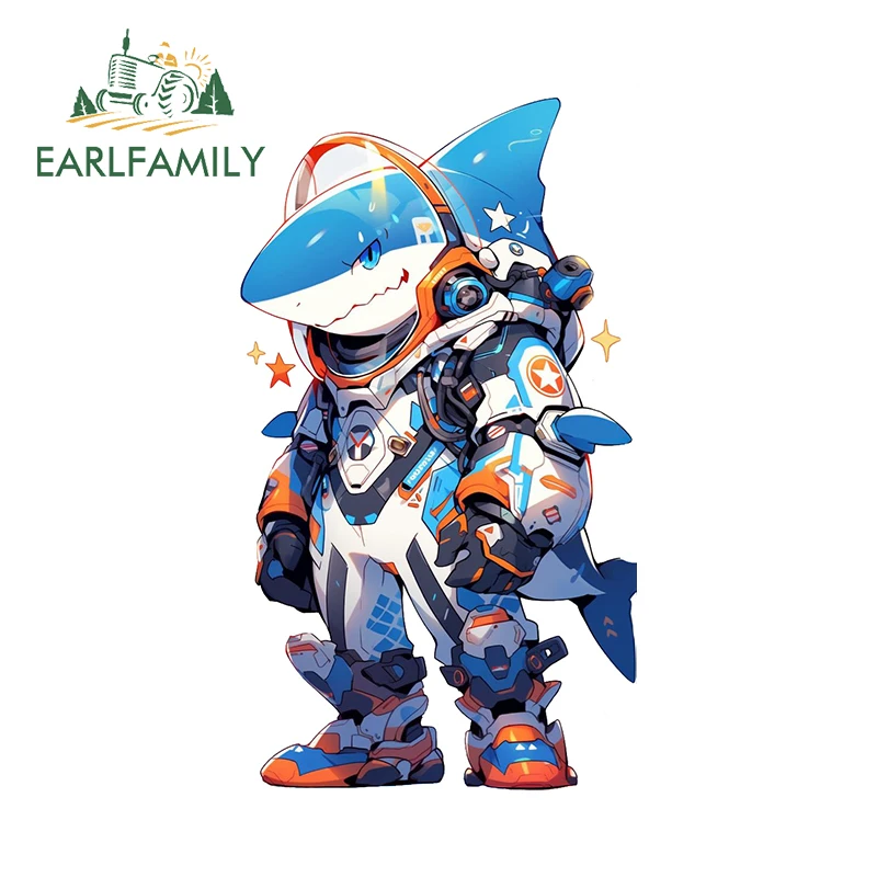 EARLFAMILY 13cm x 7.3cm Aerospace Shark Car Sticker Machinery Fashion Cartoon Decal Interesting Windshield Sunscreen Car Styling