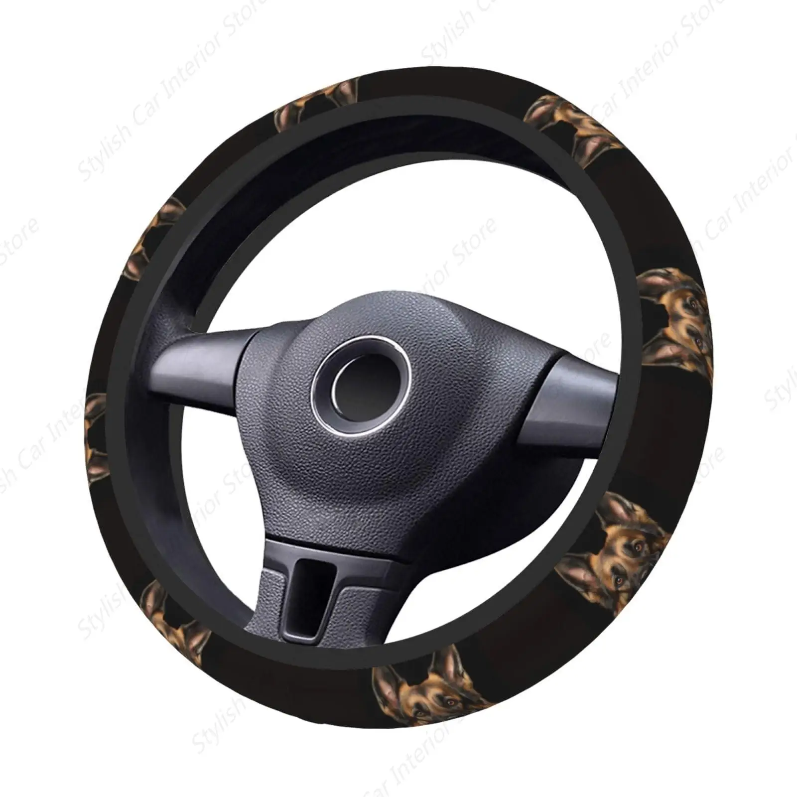 German Shepherd Steering Wheel Covers,Anti Slip Sweat Absorption Elasticity Car Accessories Steering Wheel Protector Universal