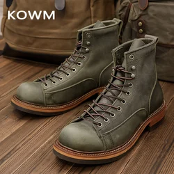 KOWM-zapatos de senderismo de cuero de vaca para hombre, botas para caminar, zapatos de trekking británicos, suela gruesa, botas altas para motocicleta, zapatillas de tobillo