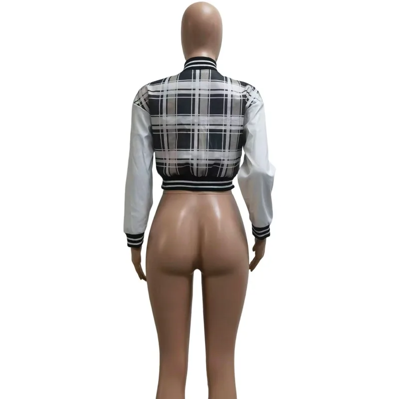 Letter Print Plaid Patchwork Velvet Bomber Jackets Women Fashion Long Sleeve Single Breasted Baseball Coats Casual Streetwear