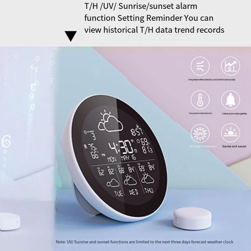 Tuya Wifi Weather Clock Weather Weather Station Wireless Smart Thermometer Hygrometer Remote Meter Alarm Clock EU Plug
