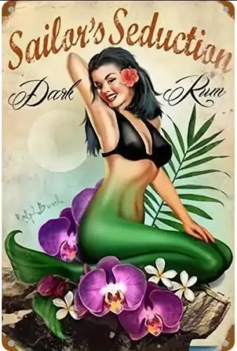 RUM METAL TIN SIGN SAILOR'S SEDUCTION  DARK RUM SEXY GIRL MAN CAVE BARN BAR ART sign