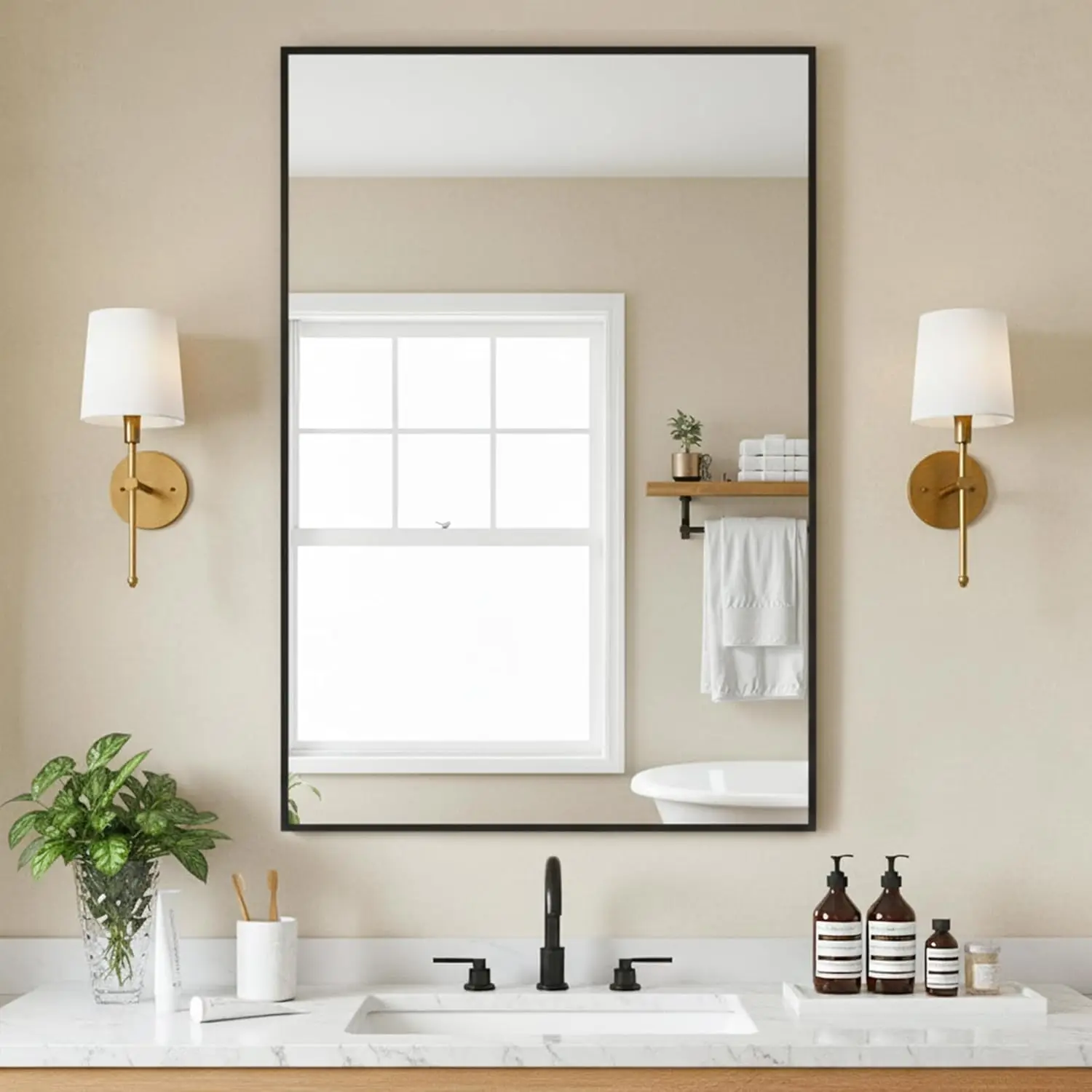 

Bathroom Vanity Mirror-Black, 36" x 24", Shatterproof & Anti-Rust, Wall Mount Rectangle Mirrors with Metal Frame for Over Sink,