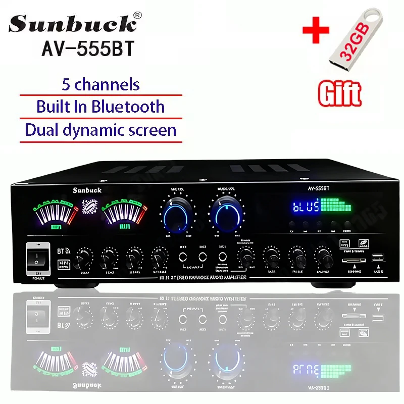 HiFi Bluetooth Sound Amplifier AV-555BT Dual Dynamic Screen
