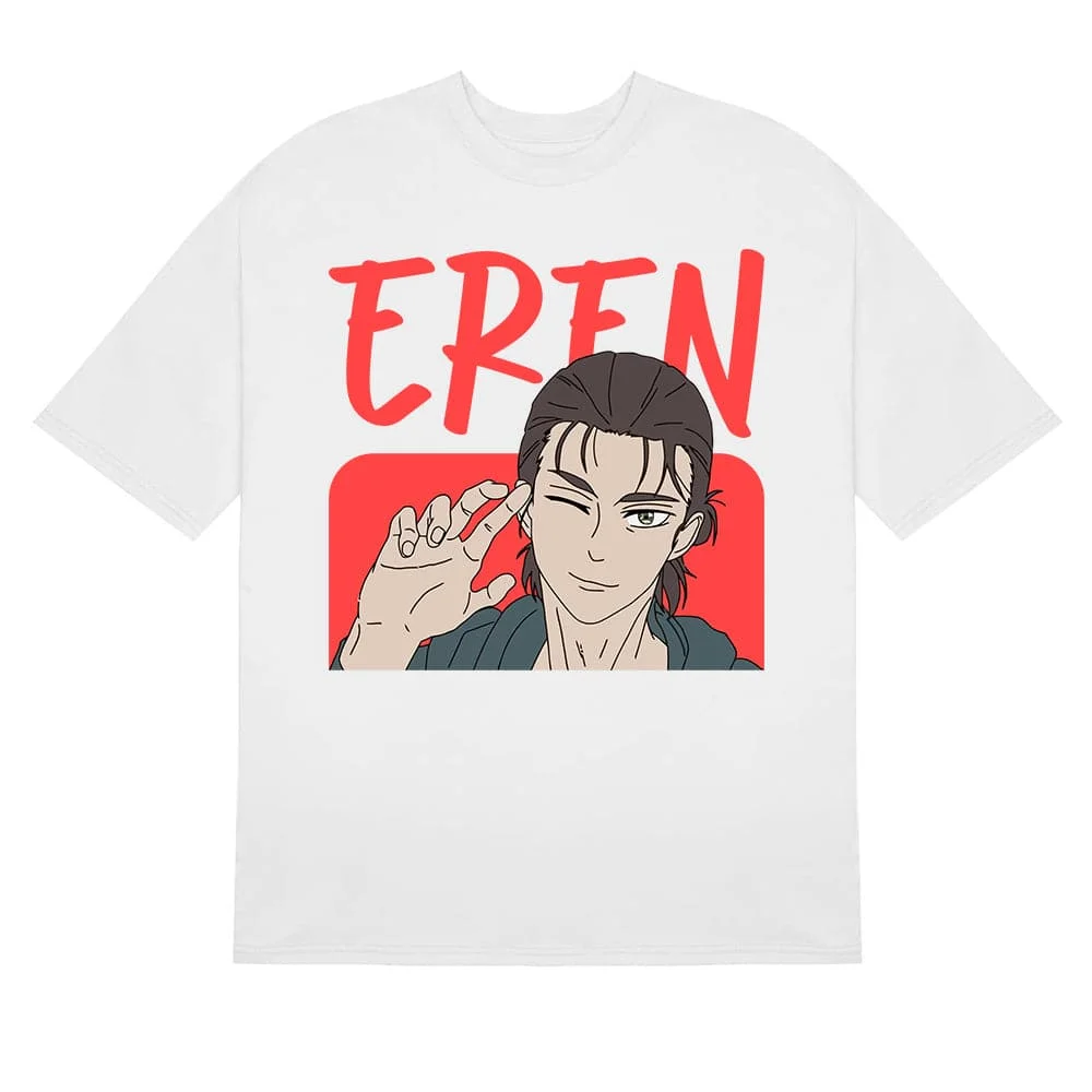 Winking Eren Yeager Attack on Titan T-Shirt - Playful Anime Design