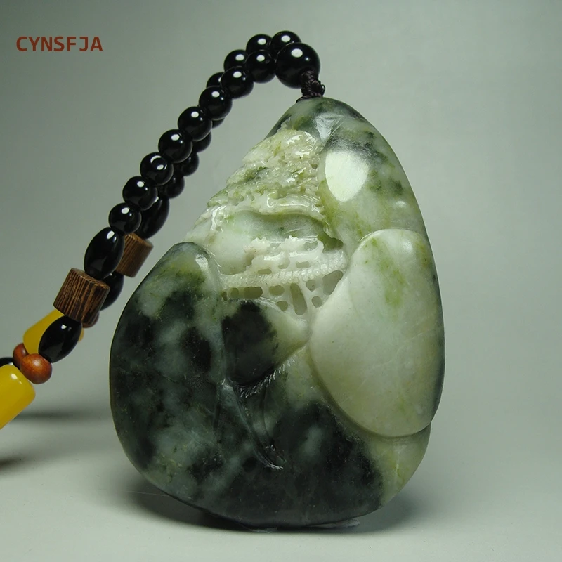 

CYNSFJA Real Rare Certified Natural Chinese Dushan Jade Landscape Lucky Success Horse Hand Piece Exquisite Hand-Carved Best Gift