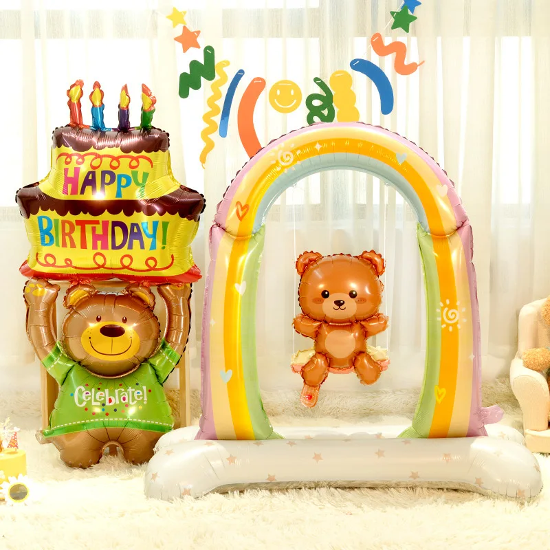 

New Bear cartoon animal balloon Standing swing balloon Birthday party Birthday party set up birthday decorations