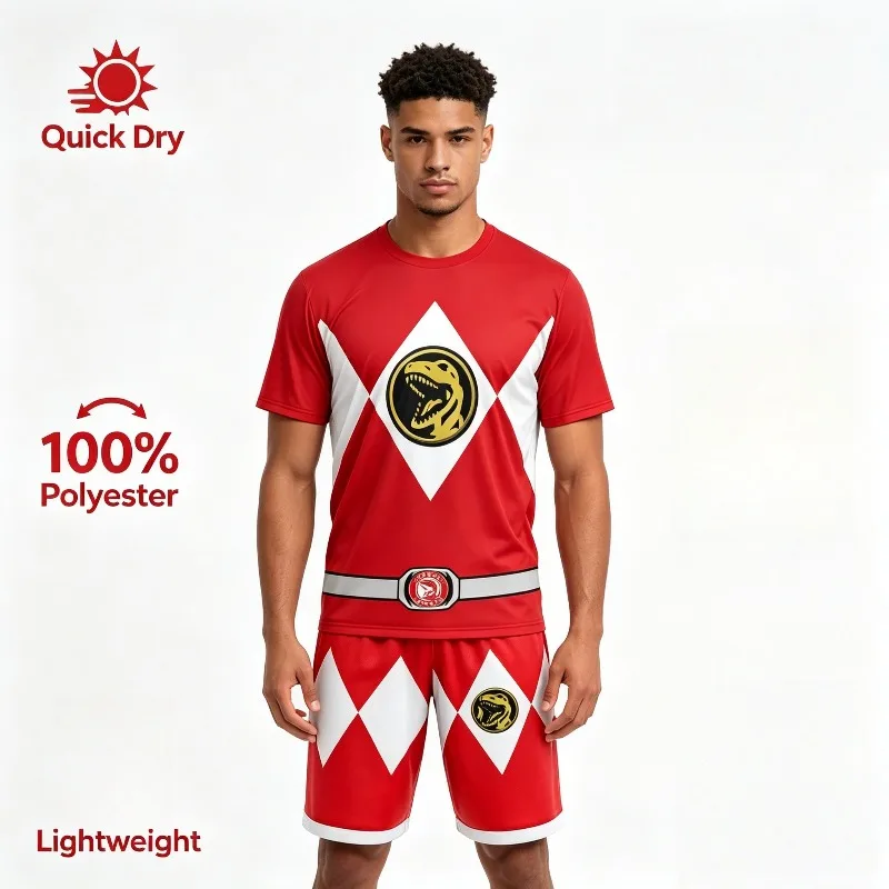 2026 Dinosaur Totem Dinosaur Team Red Team Round Neck Short Sleeve, Popular T-shirt, Ninja Sports Quick Drying Short Sleeve Set