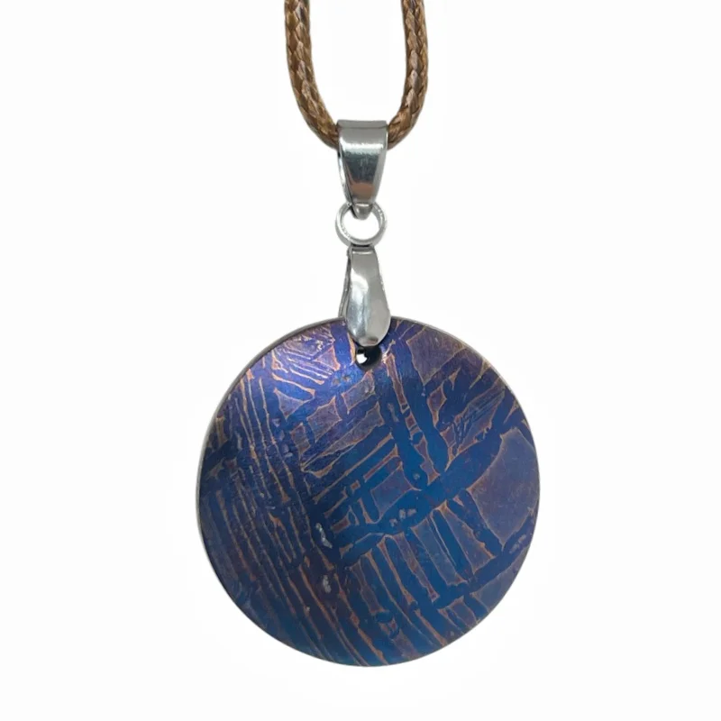 Genuine Muonionalusta Meteorite Circular Blued Pendant Outer Space Mineral Necklace Men Gift Meteorite Collection LK510