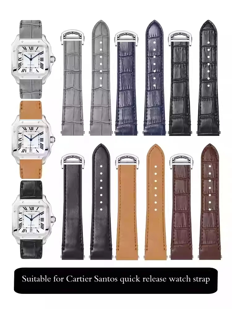 High quality Luxury calfskin watchband for Cartier Santos Quick release metal adapter watch strap genuine cowhide leather belt