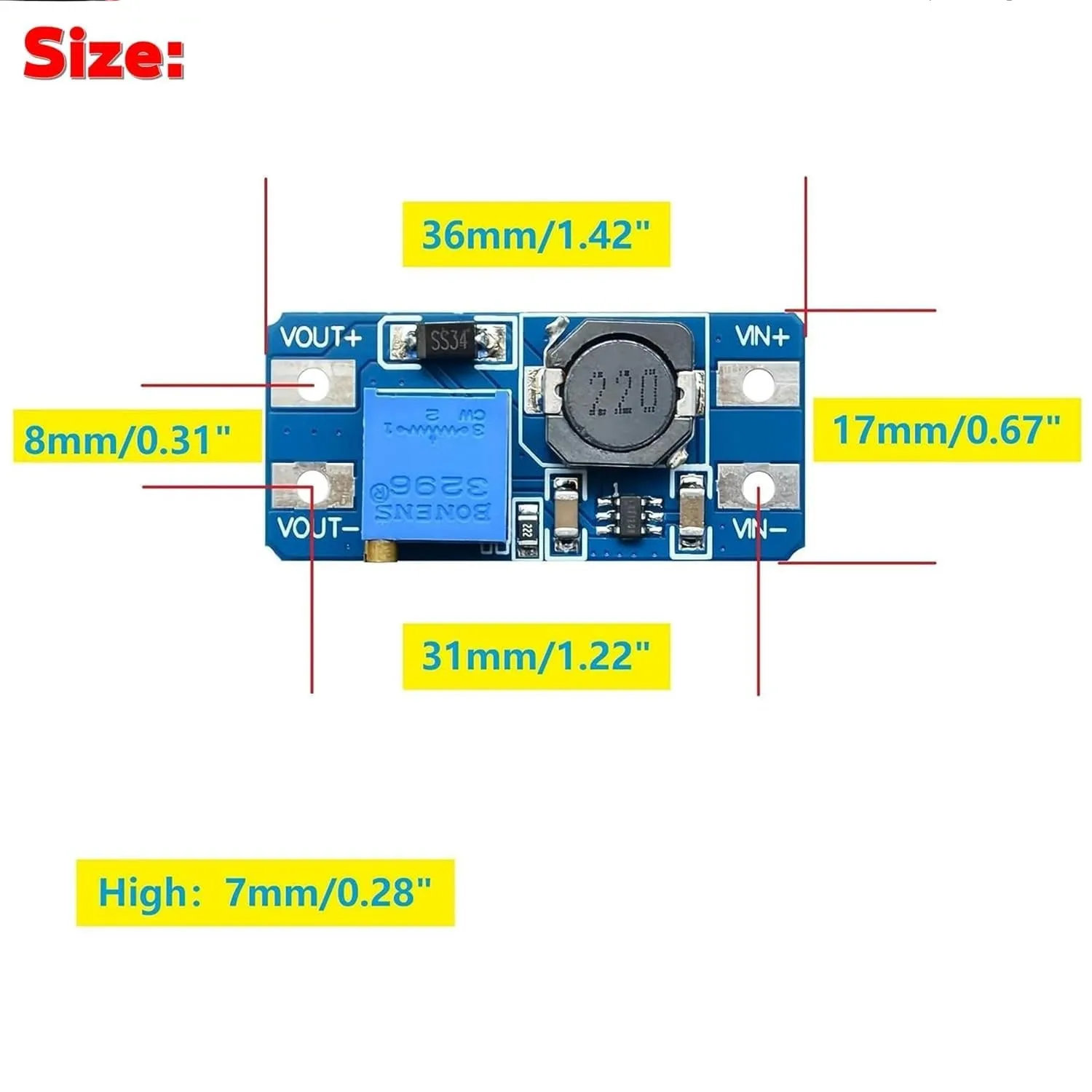 MT3608 DC-DC Adjustable Boost Module 2A DC DC Boost Step up Converter Module 2V-24V to 5V 9V 12V 28V Power Module Booster