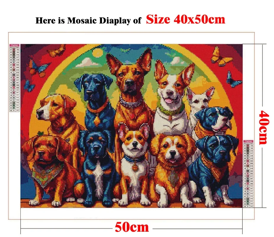 AB Drill Diamond Painting Mosaic A Group of Dogs,Full Crystal Cross Embroidery Kit Adorable Colorful Face Puppy Gift Home Decor