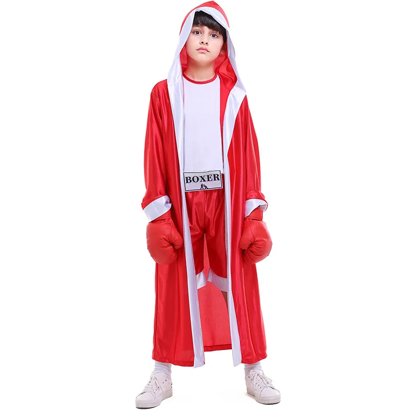 Red Blue Boxer Robe Cosplay Costume Sports Boxing Robe Kids Boys Boxing Training Boxer Battle Uniform for Halloween Party