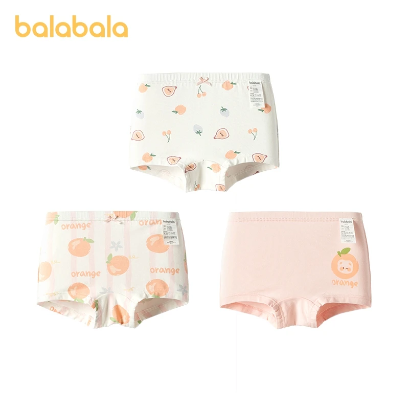 Balabala Underwear Girls Cotton Square-Cut Boxer Briefs Children Triangular Shorts Babies Non-Pinch Pack of Three Square Corners