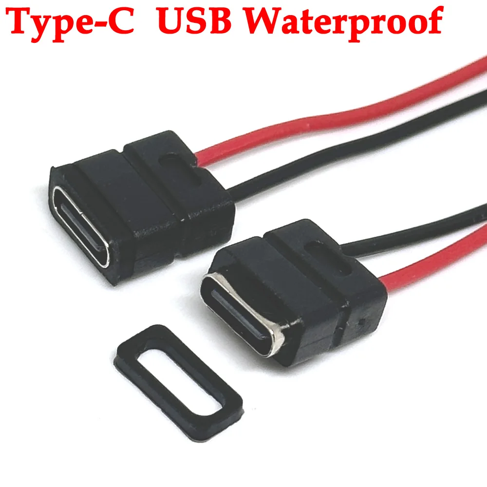 2Pin USB-C Type IPX5-7 Waterproof USB Connector Direct Compression Female Base Female Socket Charging Interface With Welding