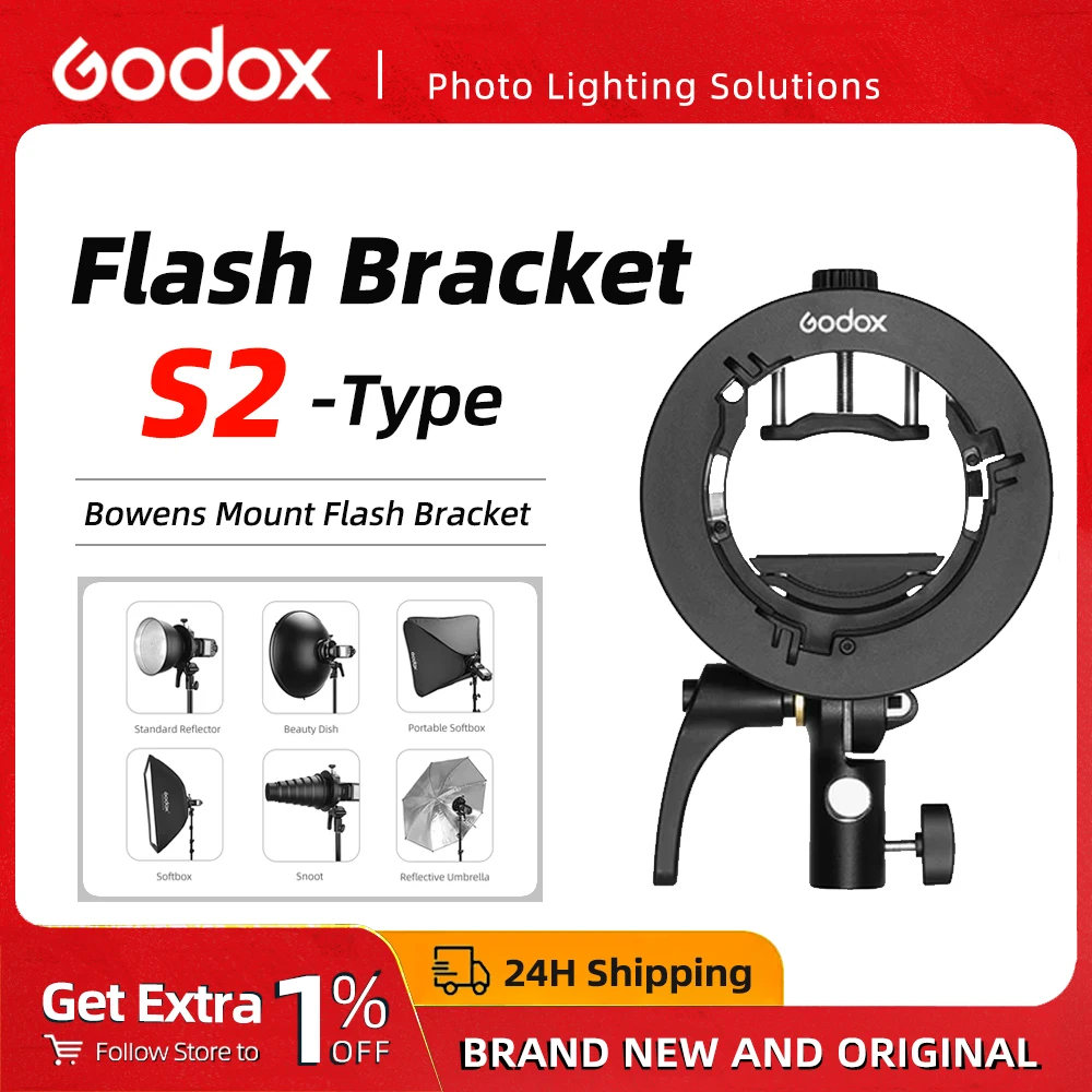 

Godox S2-Type Bowens Mount Bracket For Round Head Speedlite Compatible with V1PRO V860II AD200 TT350 V860III TT350 Outdoor Flash