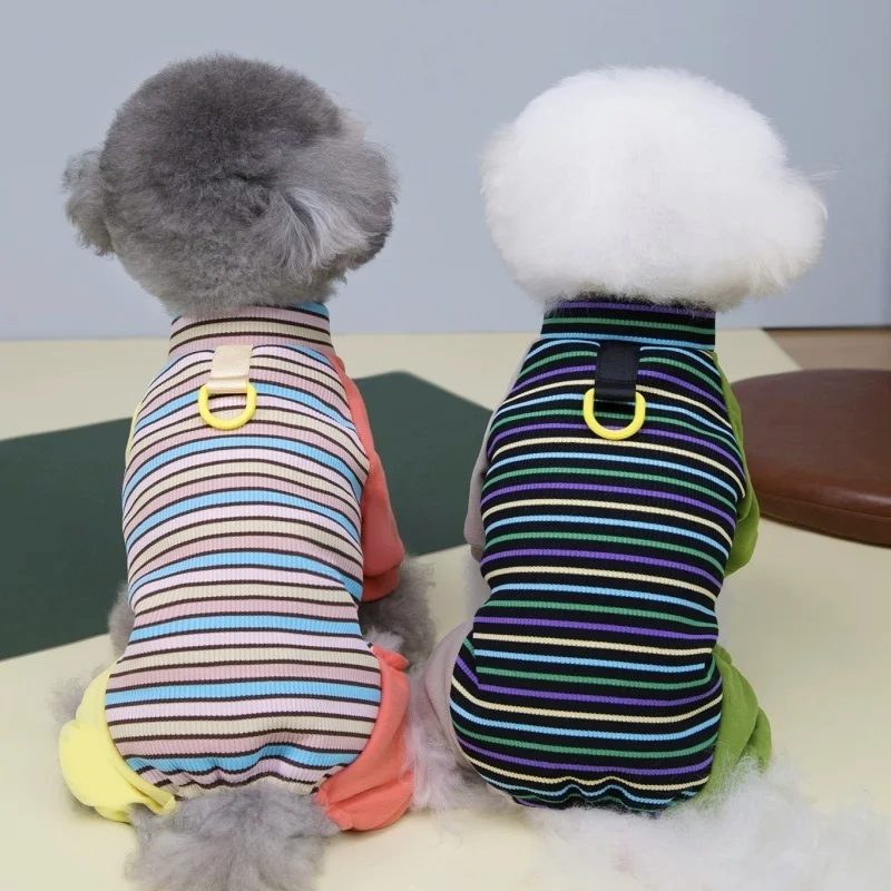 أزياء الكلب أربعة أرجل الملابس قوس قزح المشارب الكلب حللا الدافئة لينة جرو منامة لطيف القط Homewear الحيوانات الأليفة وزرة الكلب وتتسابق #3