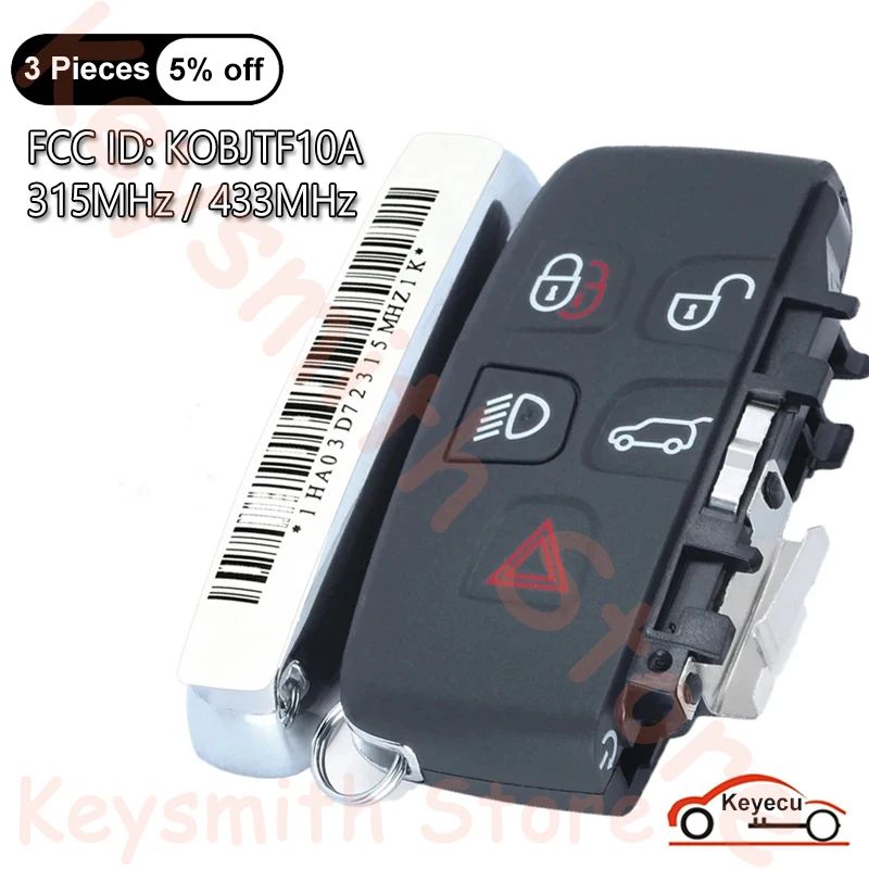 

KEYECU 315MHz / 433MHz for Jaguar XJ XF XE F PACE F TYPE for Land Rover Range Rover Auto OEM Smart Remote Key Fob FCC# KOBJTF10A