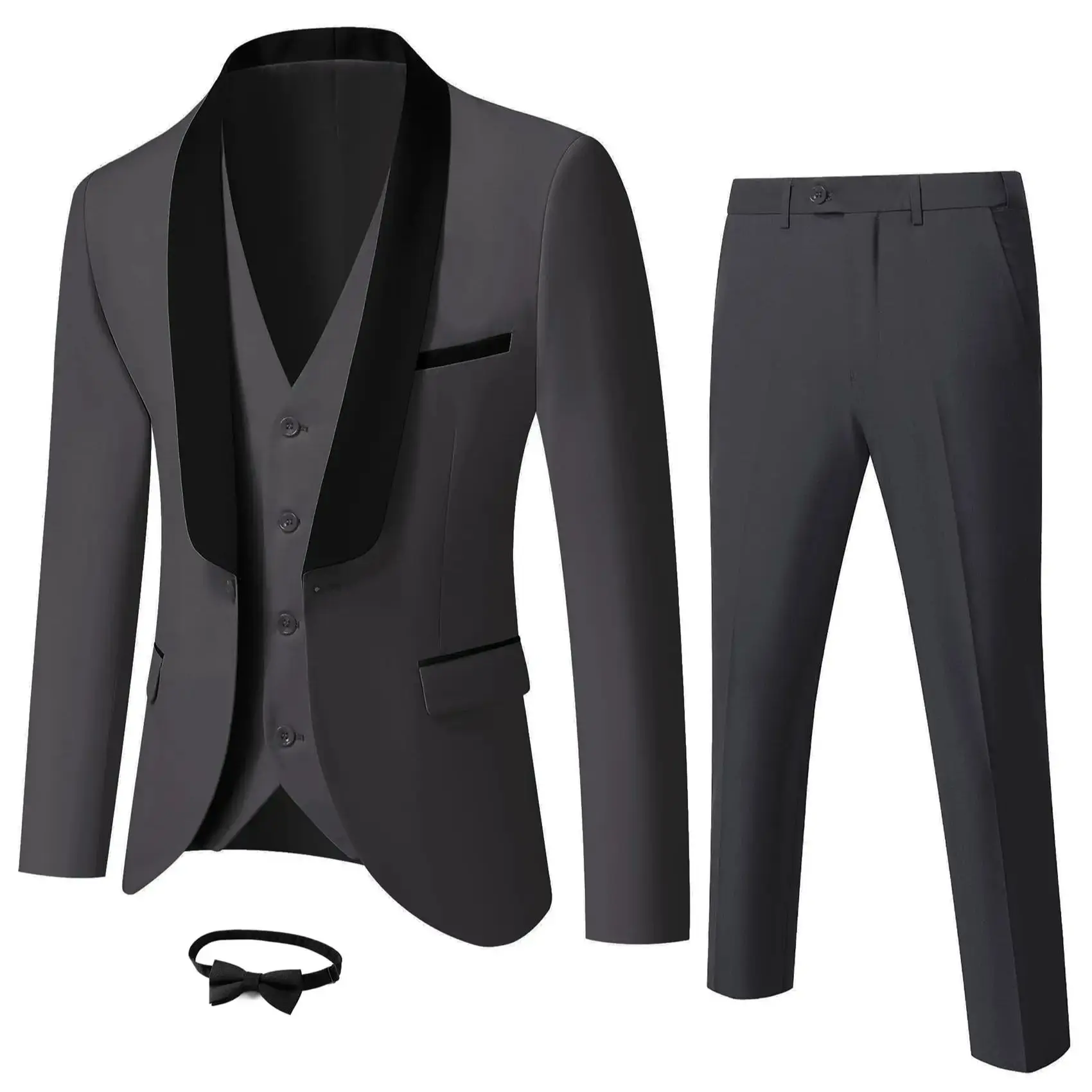 DMDRS-Conjunto de traje clásico para hombre, esmoquin de cena, ropa Formal, Blazer de novio de boda, chaleco, pantalones, pajarita, solapa de Chal, 4 piezas