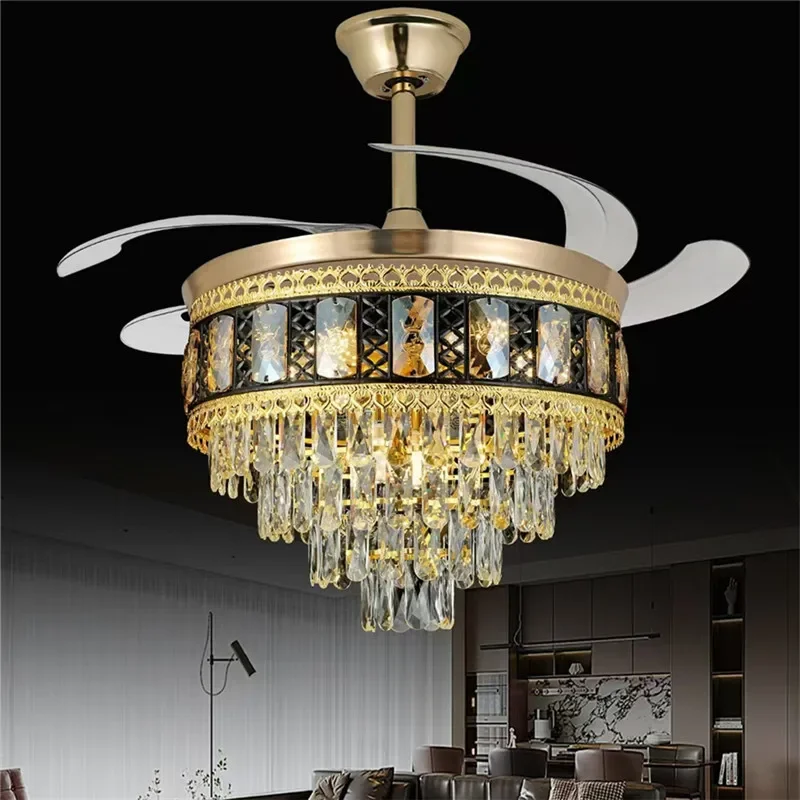 

DORIAN Modern Crystal Fan Light Luxury Living Room Restaurant Bedroom StudyVilla LED Ceiling Fan Light Remote Electric Fan Light