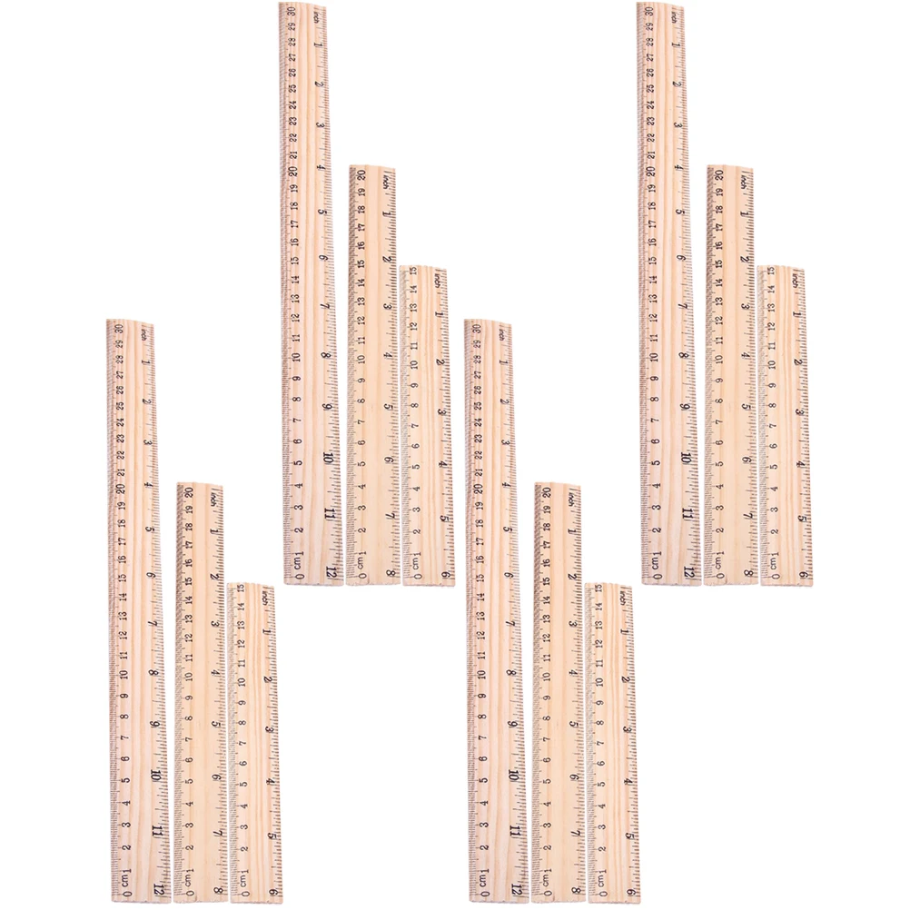 12Pcs Wooden Rulers Educational Measuring Tools Kids Rulers Straight Edges Art Supplies Wood Rulers Stationery