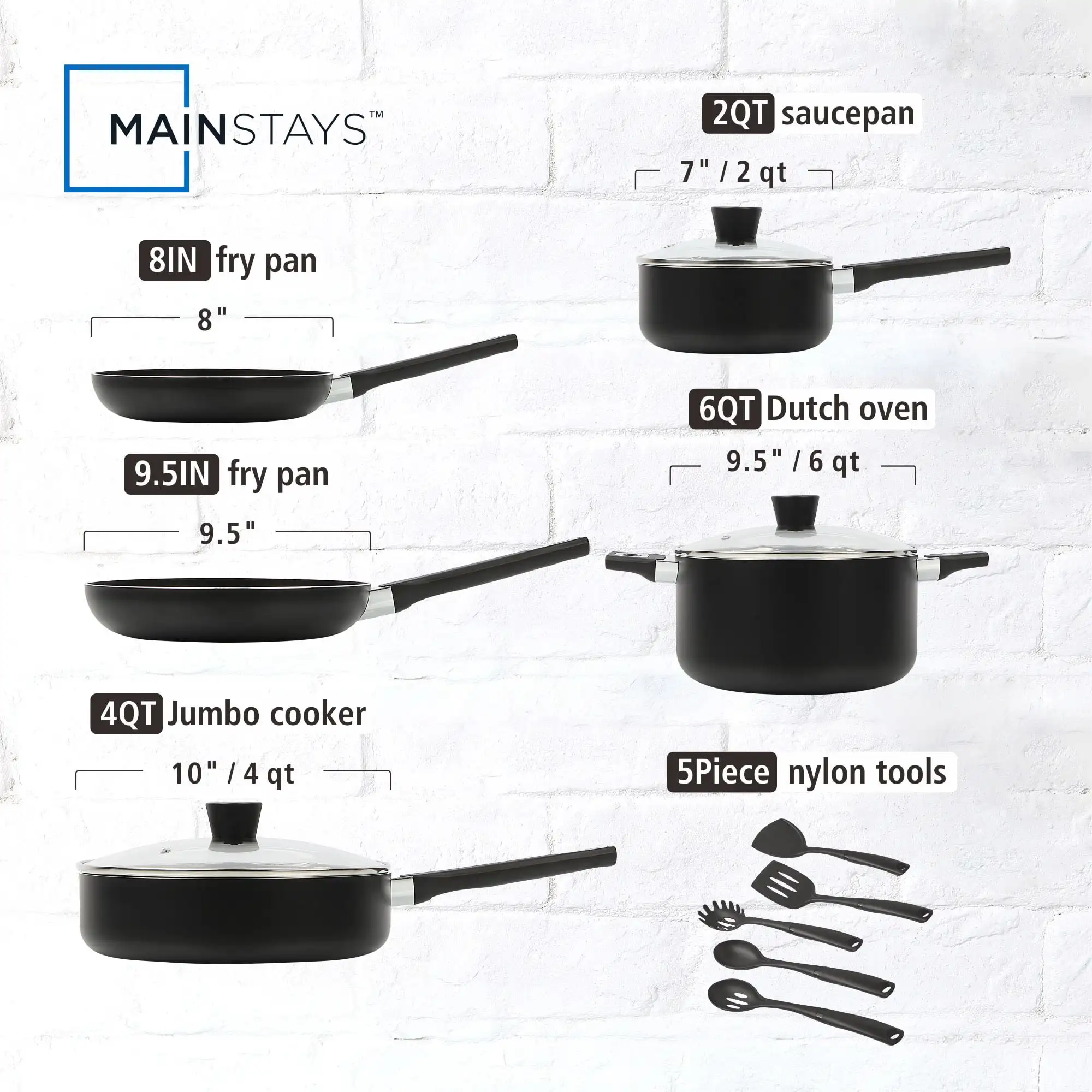 Aluminum Nonstick Midweight 13pcs Cookware Set Blac Suitable for All Cooktops Except Induction Riveted Handles