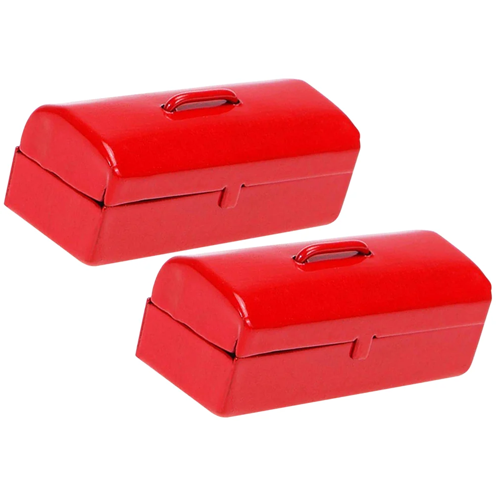 2 Pcs Mini Tin Case Fake Toolbox Miniature Furniture Decor Party Photo Props Tiny House Iron Sheet Lovely Child