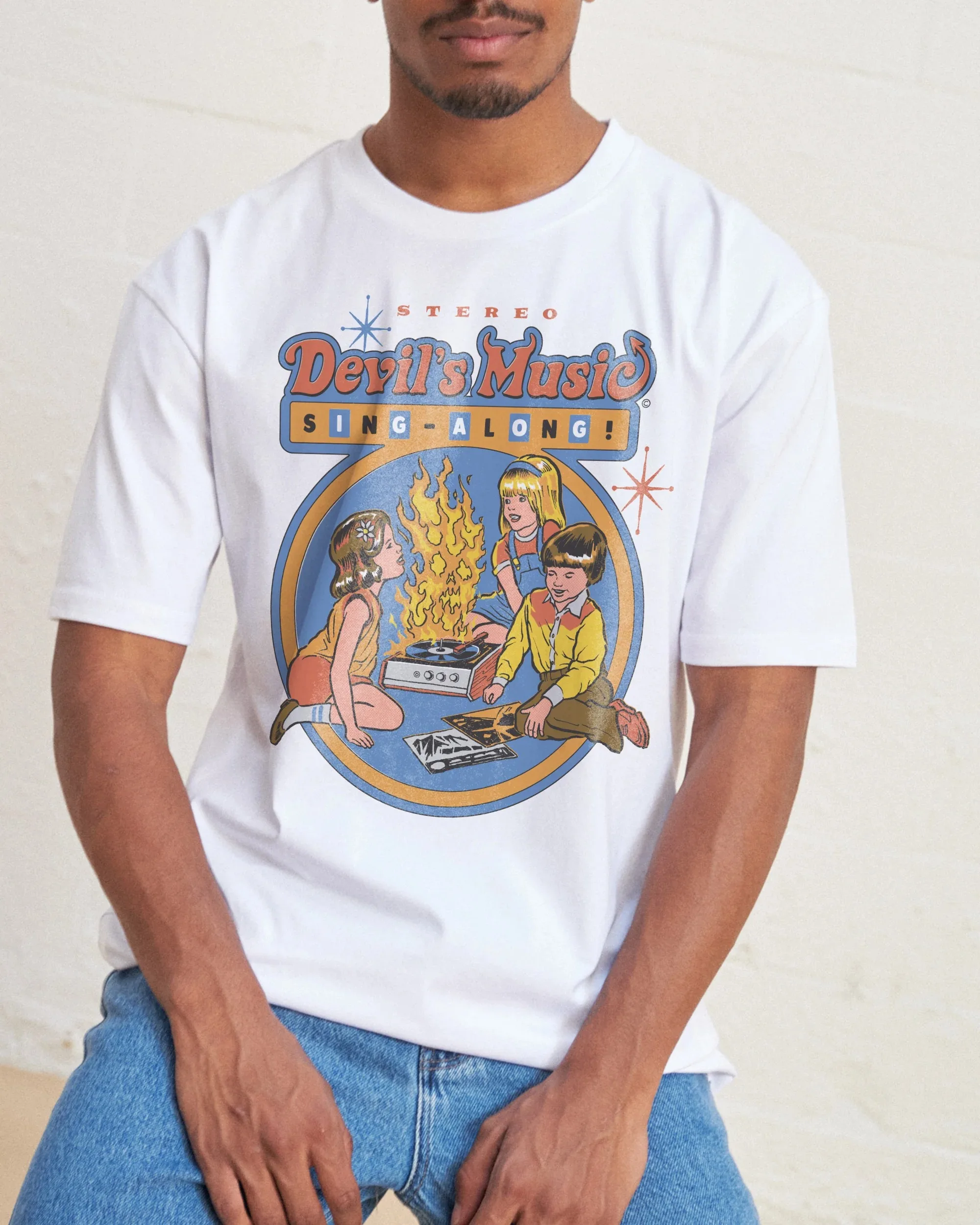 

Хлопковая футболка в стиле ретро Fun Devil's Music Sing — вдоль графика для модных нарядов и любителей музыки Футболка на Хэллоуин «День всех святых»