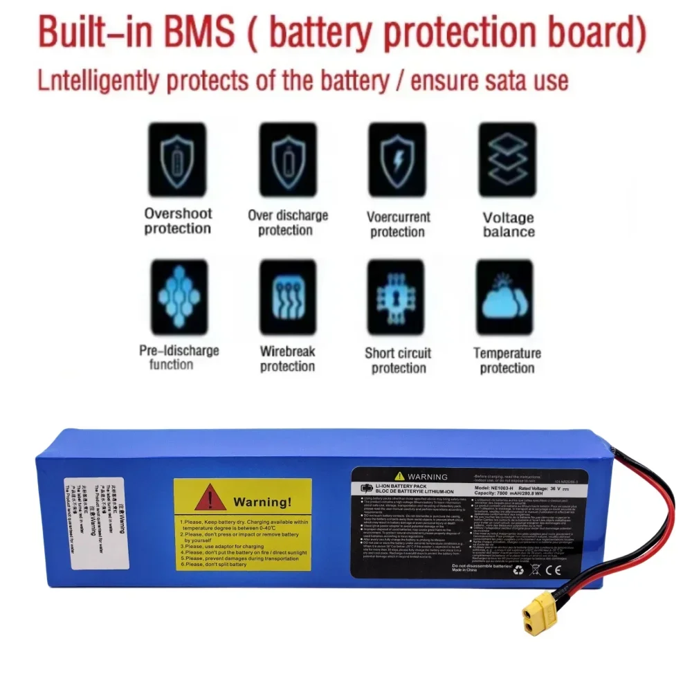 36V 7800mAh 10S3P 18650 Battery Rechargeable Lithium-Ion with 1000W Built-in BMS for KUGOO S1 S2 S3 Electric Scooters