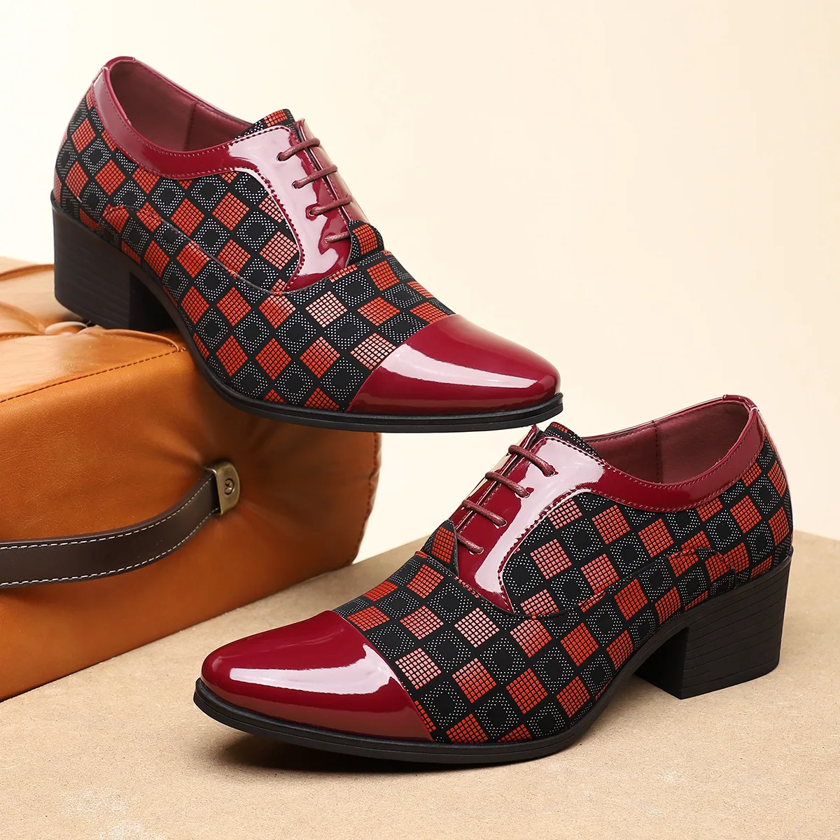 

Men's Plus Size Print Pointed Toe Slip-On Loafers British Style Casual Comfort Medium Heel Dress Shoes Luxury Designer Shoes