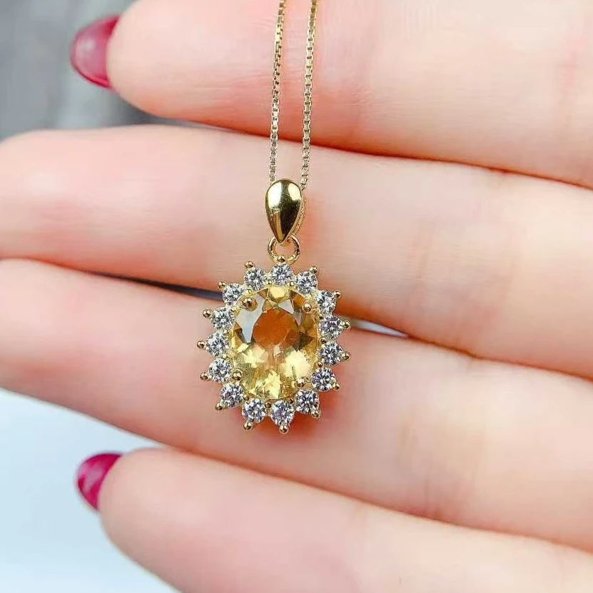 

Классические хрустальные серебряные ювелирные изделия, кулон из натурального цитрина, 8 мм * 10 мм, 2,5 карата, ювелирные изделия из серебра 925 пробы с цитрином