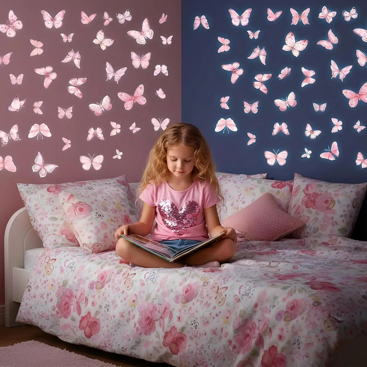 Watercolor Butterfly Wall Sticker for Living Room Bedroom New 65Pcs Glow in The Dark Wall Decals, Luminous Butterfly Wall Decor,