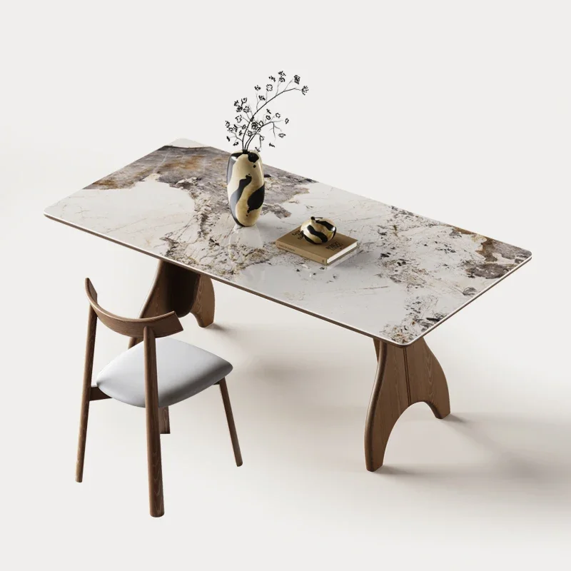

Mermaid rock slab dining table and chair combination modern simple size apartment Nordic full solid wood rock slab table