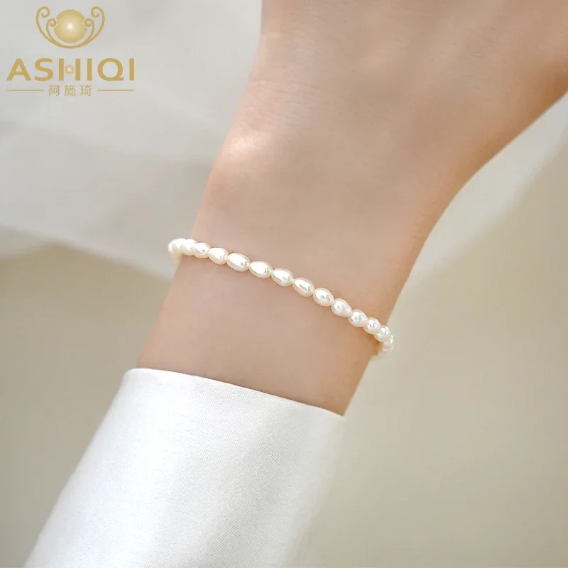 

ASHIQI 925 Sterling Silver Natural Freshwater Pearl Bracelet White Purple Adjustable for Women Fashion Jewelry