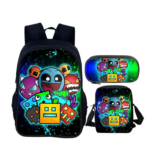 New Angry Geometry Dash Child School Backpack With Shoulder Bag Pencil Bags School Bags for Boys Girls Best Gift
