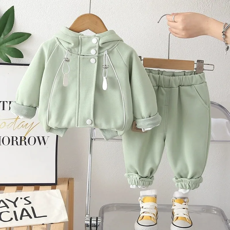 2026 SpringAutumn Girls Boys Stylish Hooded Zip Sweatshirt Jacket+Sweatpant Set School Kid 2PCS Tracksuit Child Jogging Outfit