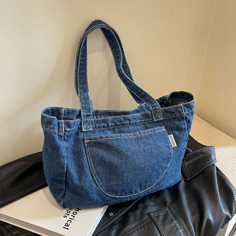 Borse a tracolla da donna con cerniera in denim 2024 Nuove borse a tracolla versatili popolari per le donne Filo per cucire solido Bolsas Femininas