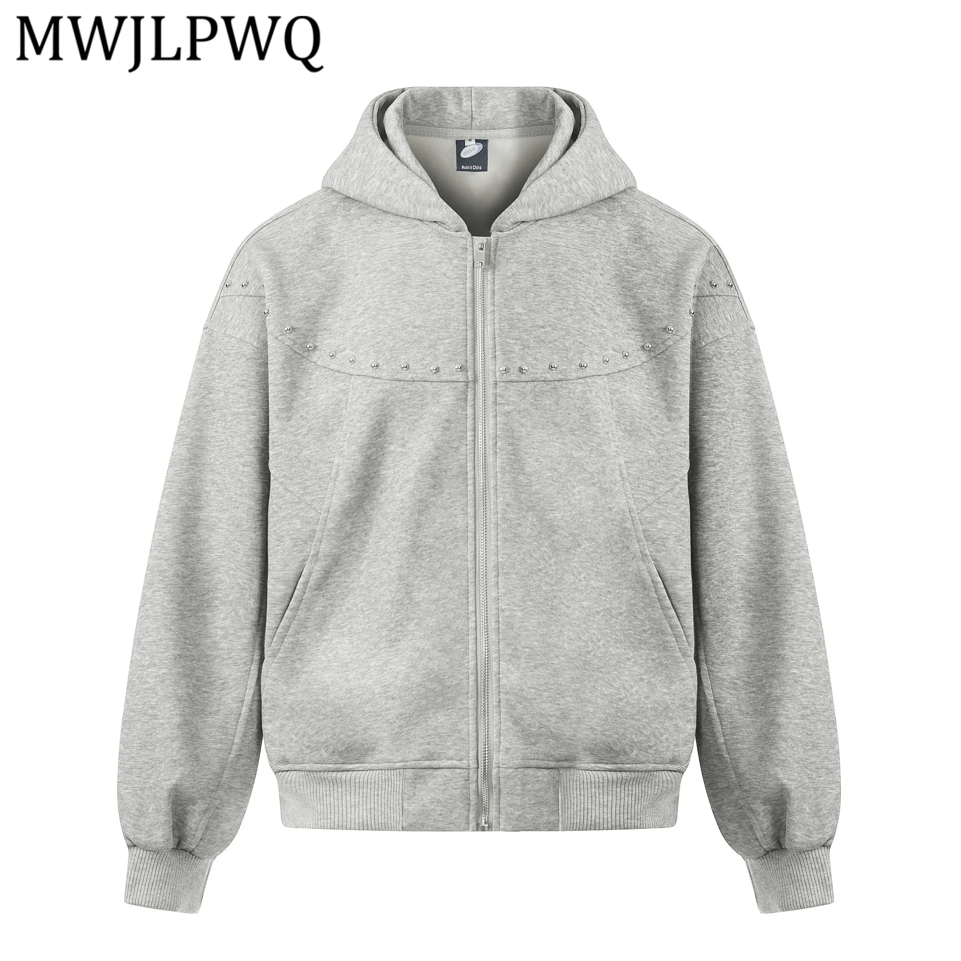 

MWJLPWQ American High Street Studded Design Sweatshirt For Men Personality Cardigan Hooded Casual Tops 2026 Spring New 13312