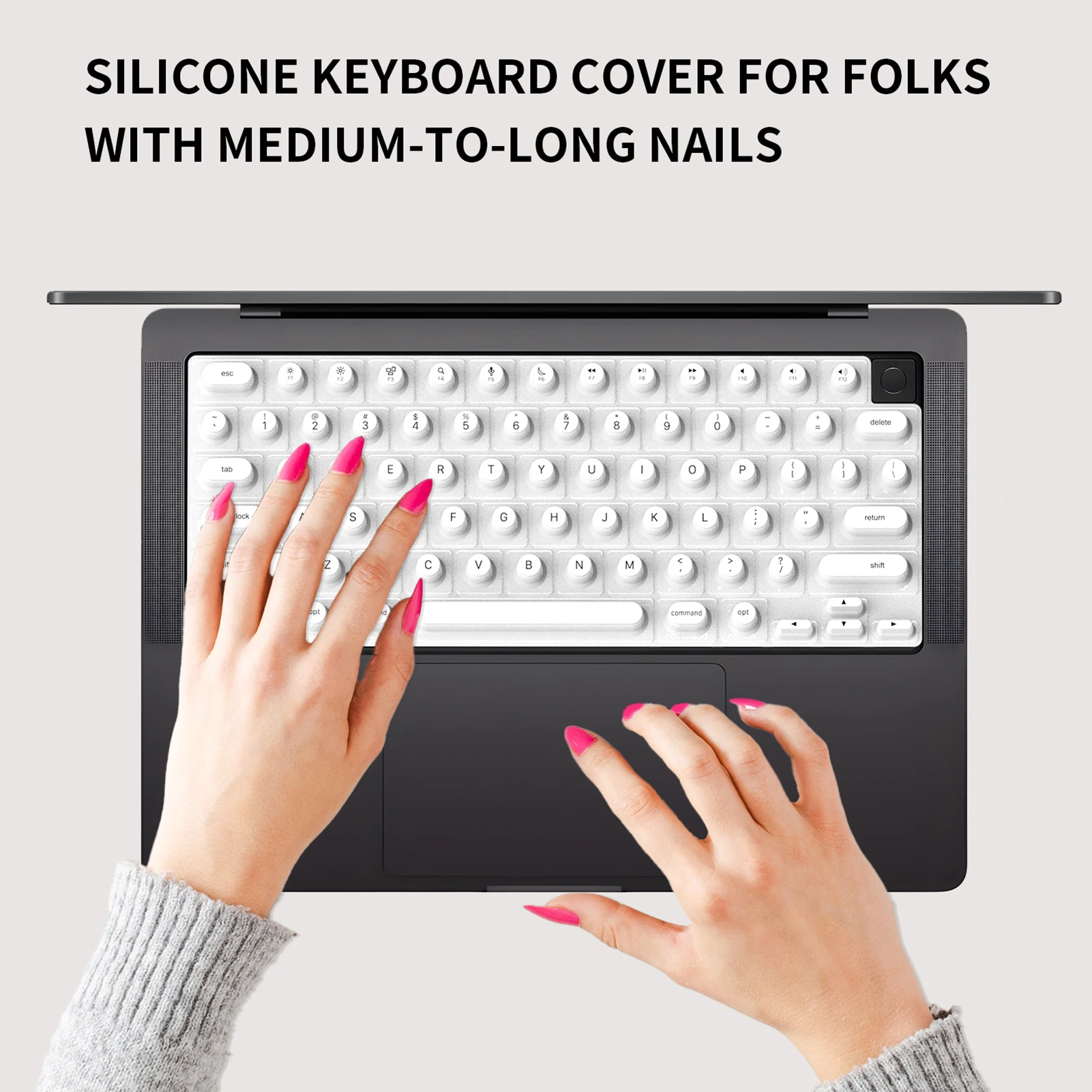 غطاء لوحة مفاتيح طويل للأظافر، واقي لوحة مفاتيح مرفوع لجهاز MacBook Pro/Air Nail Art، لوحة مفاتيح من السيليكون للاستخدام المكتبي أو الدراسة