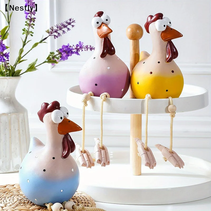 Adorno decorativo de pollo de ojos grandes y patas largas, figura de gallo, estatua de animal de resina, decoración de jardín, decoración del hogar〔Nest〕
