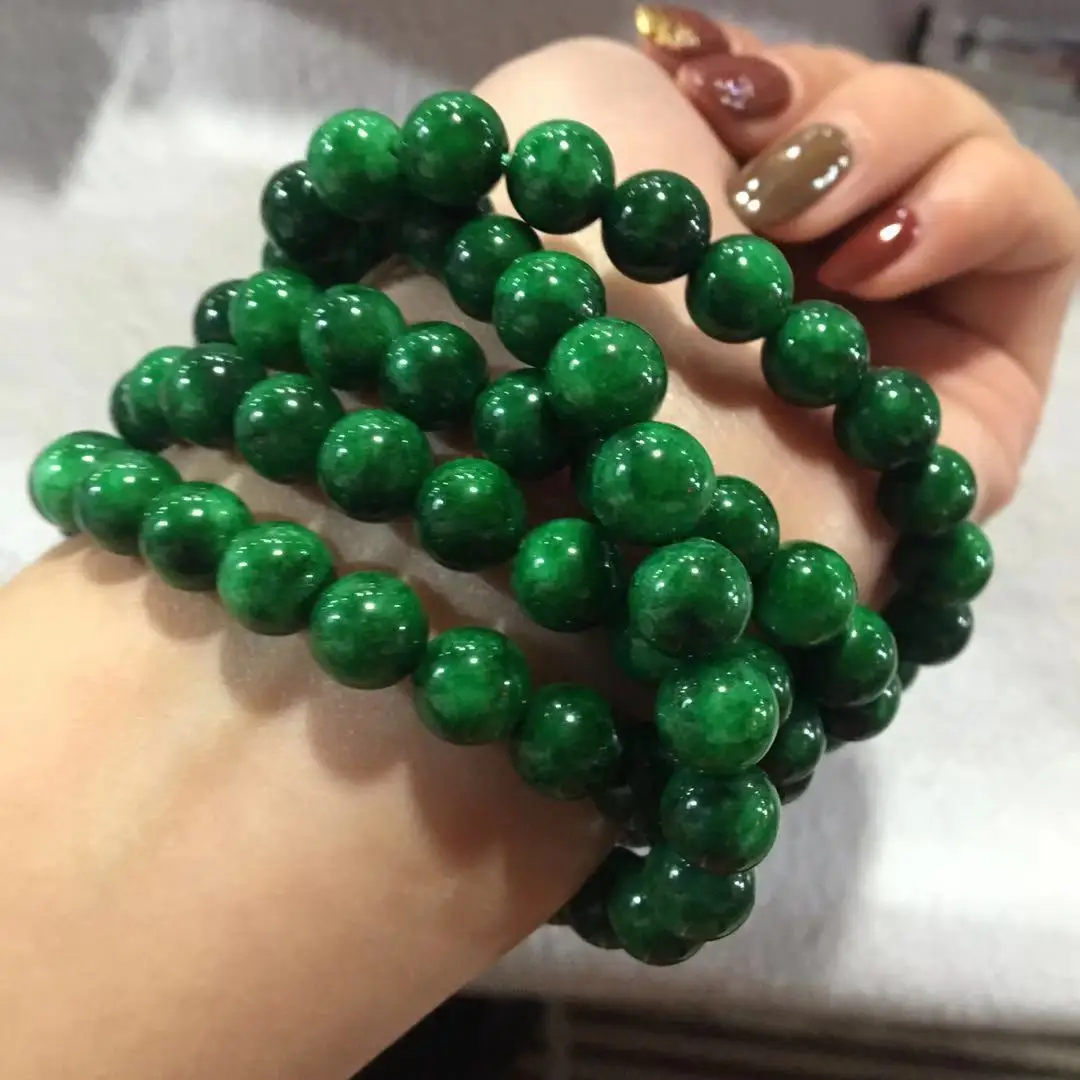 

Natural Myanmar Green Bracelets 108 Beads Rosaries Prayer Emerald Jade Bangles Jewelry Necklace Lucky Accessories Unisex