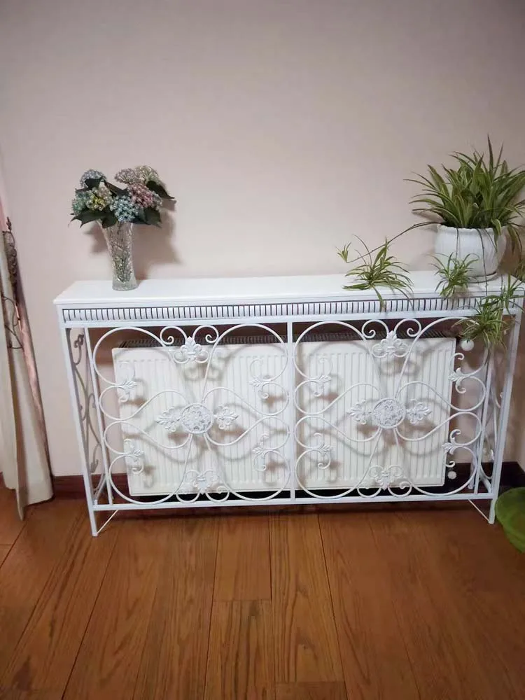 TieHo European-style Iron Console Table Porch Narrow Table Side Cabinet Hallway Furniture Iron Flower Frame Design