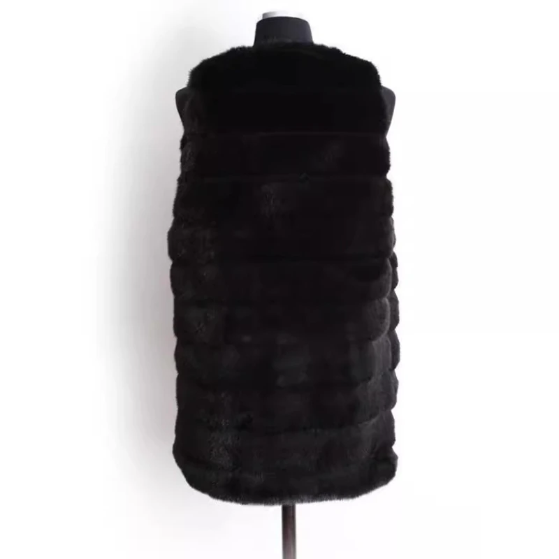 Dames Winter Zwart Nepbont Vesten Strepen Effen Harige Jassen Pluizig Slank Casual Mouwloos Luxe Faux Nertsen Pluche Jas Straat