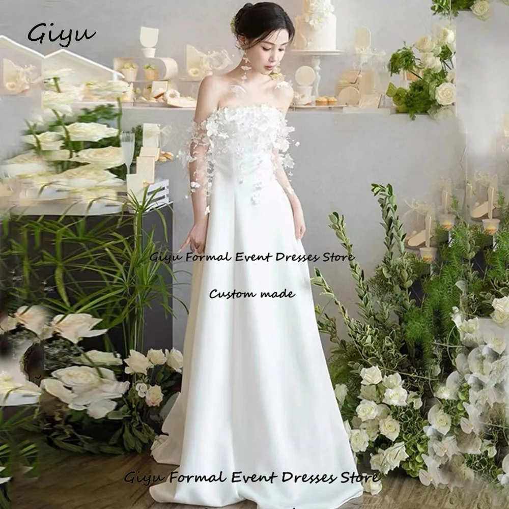 

Giyu Fairy 3D Followers Korea Wedding Dress Photoshoot Off The Shoulder Floor-length Vestidos Novias Boda Bridal Gown 웨딩드레스